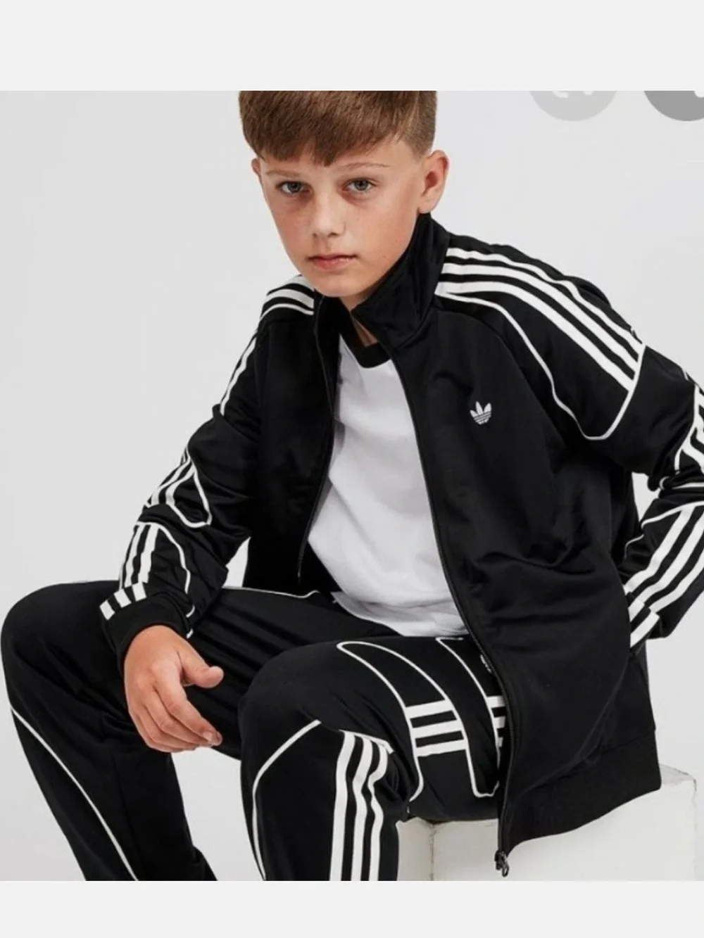 adidas Black Kids Track Jacket and Pants with White Stripes